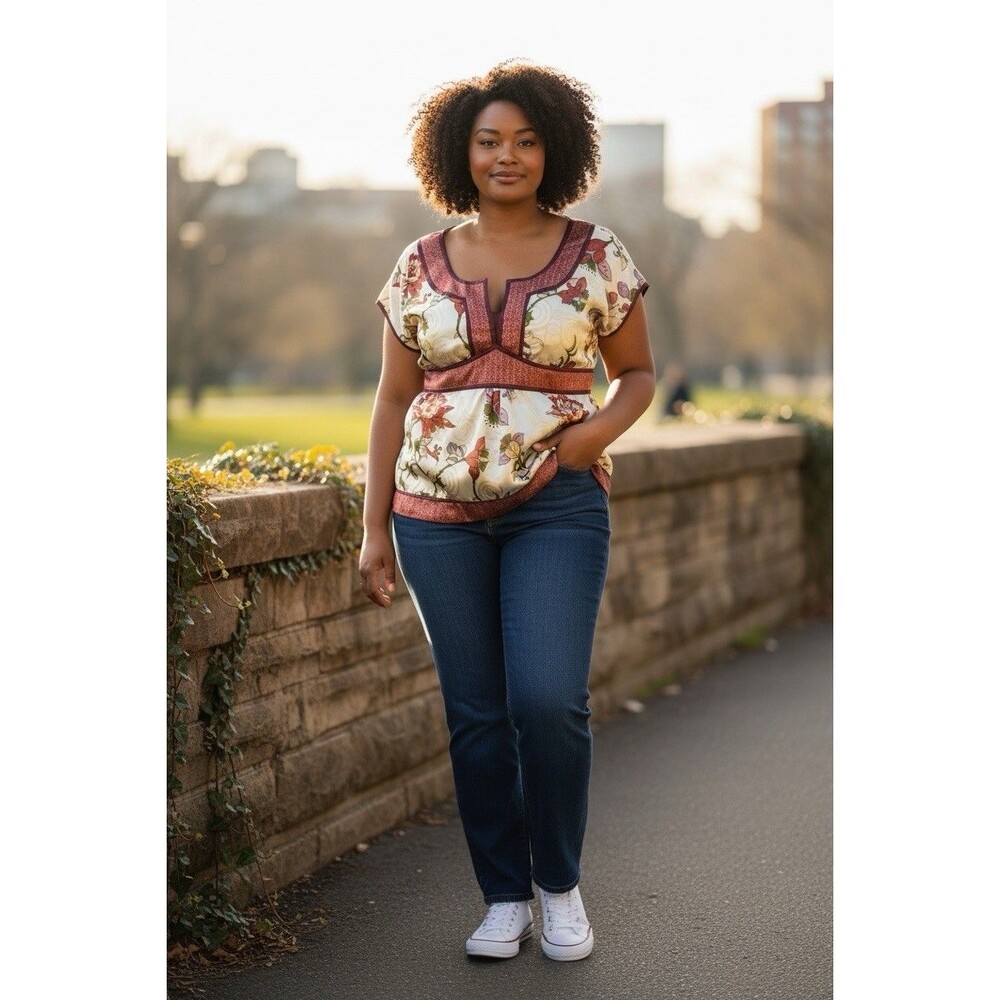 Lane Bryant Floral Peasant Womenβs Plus Babydoll Tunic Top Multicolor Size 22/24